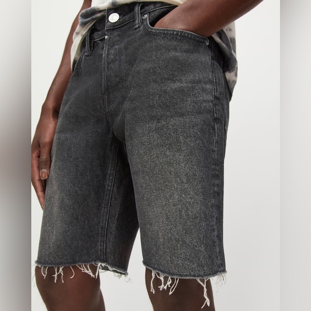 Allsaints black grey switch denim jean summer 10 inch shorts raw hem size 30